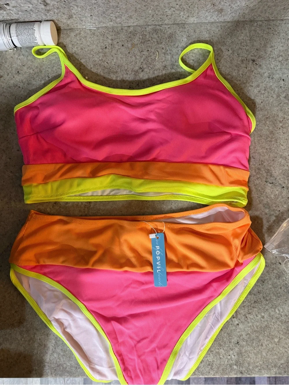 Pool Bright Neon Two-Piece Swimsuit - Pink, Orange & Yellow Trim